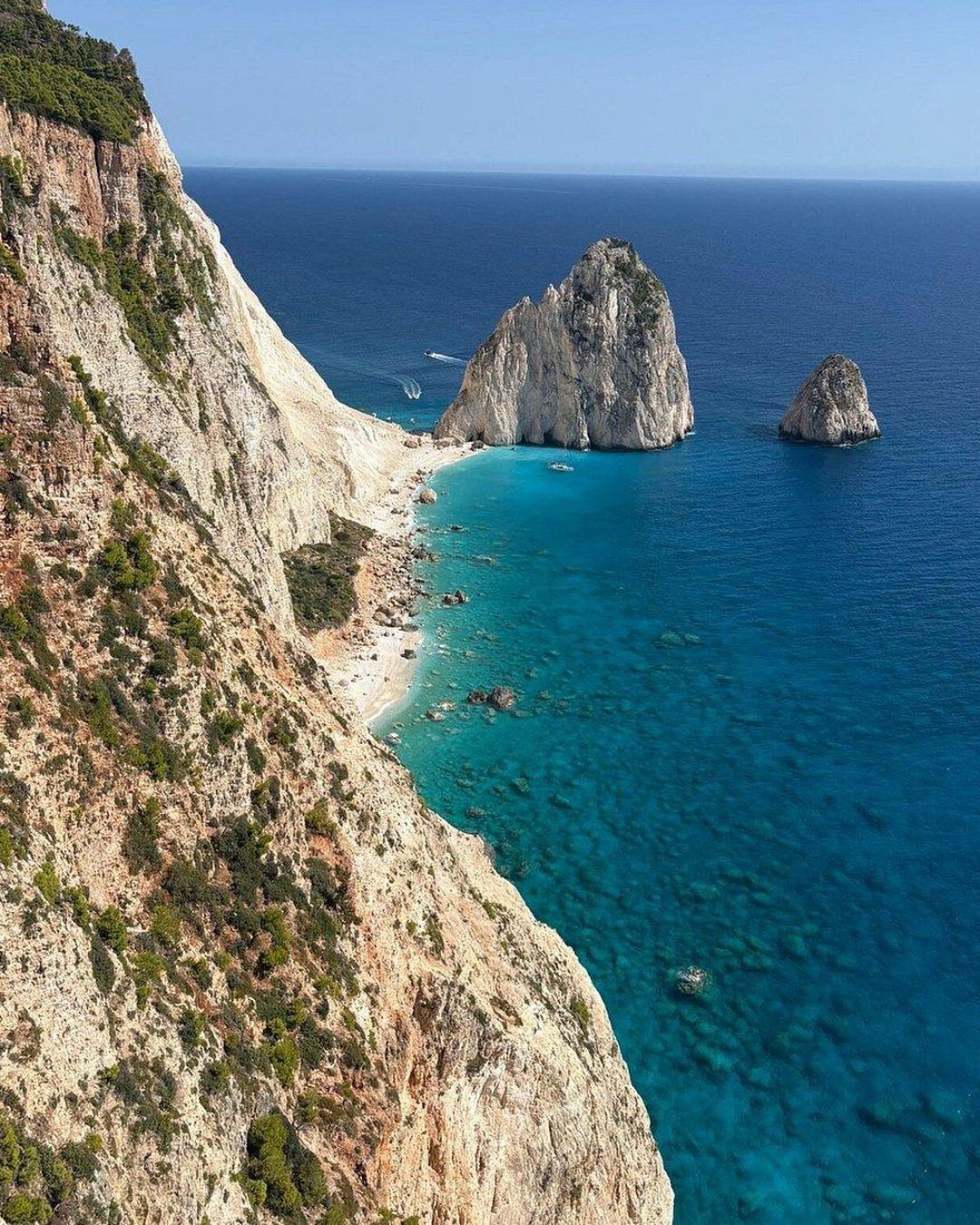 Limestone cliffs and sea stacks off the Keri coast of Zante