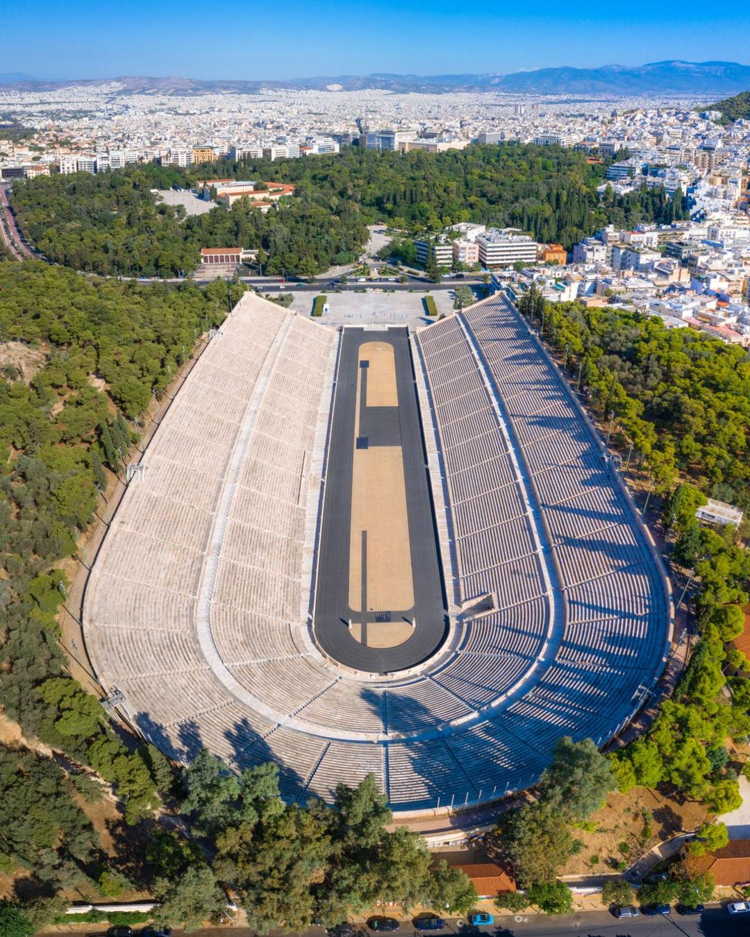 Aerial view of the marble Panathenaic Stadium in Athens