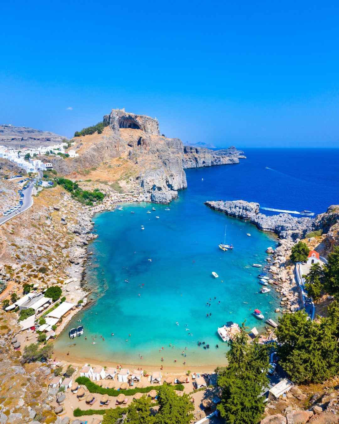 A sheltered turquoise bay below Lindos on Rhodes